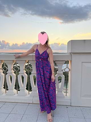 関税送料込【CUPSHE】Floral Print Knotted V-Neck マキシドレス Floral Print Knotted V-Neck Maxi Dress