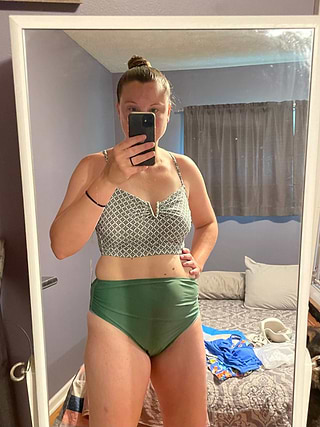 送関込【CUPSHE】 オリーブブランチ ジオ タンキニ セット Olive Branch Geo Tankini Set