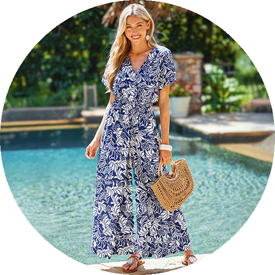 【CUPSHE】トロピカルマキシドレス Blue Tropical Smocked Waist Maxi Cover-Up Skirt