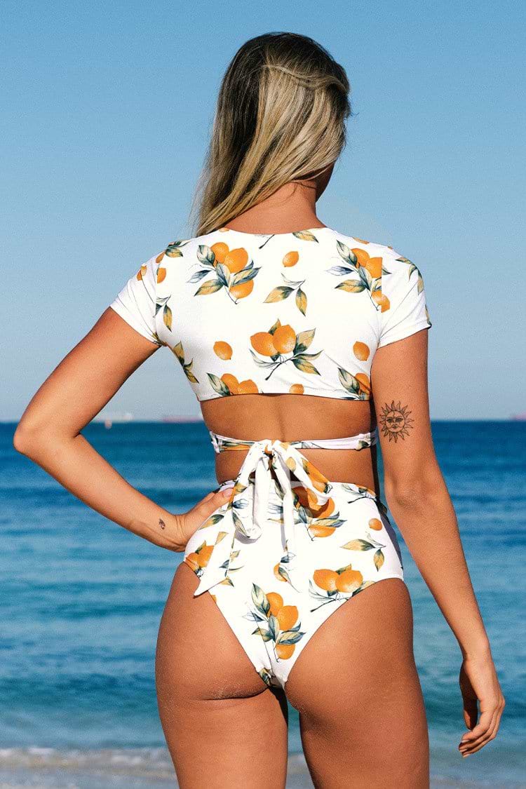 Amina Fruit Print Wrap High Waisted Bikini