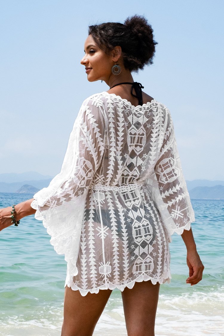 Melina White Embroidery Mesh Cover Up