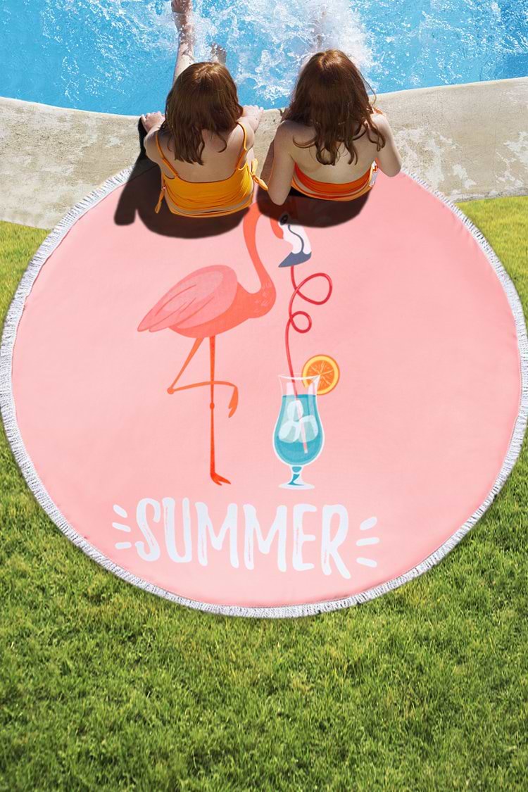 Flamingo Round Beach Towel with Tassel
