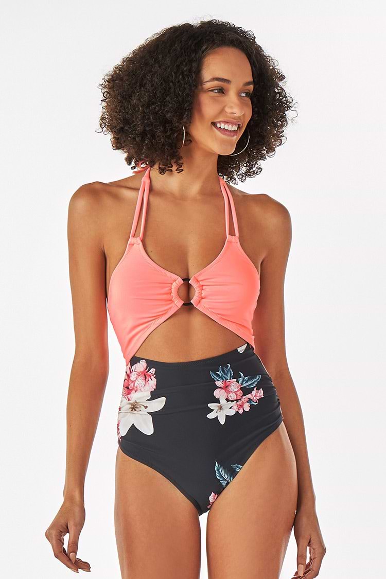 Halter Lace Up O-ring One Piece Swimsuit