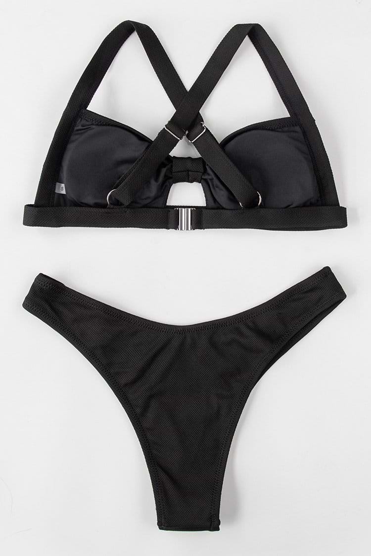 Black Solid High Leg Bikini