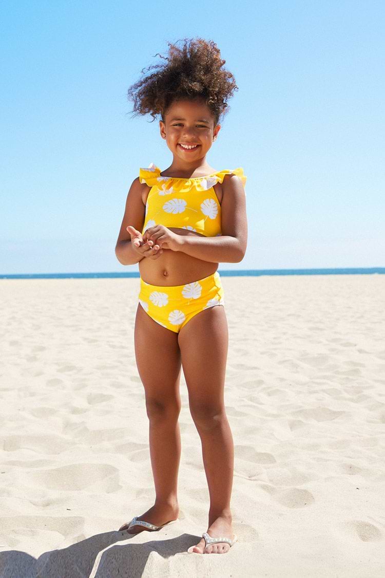 Mya Tropical Leafy Ruffle Bikini For Toddler Girls And Girls