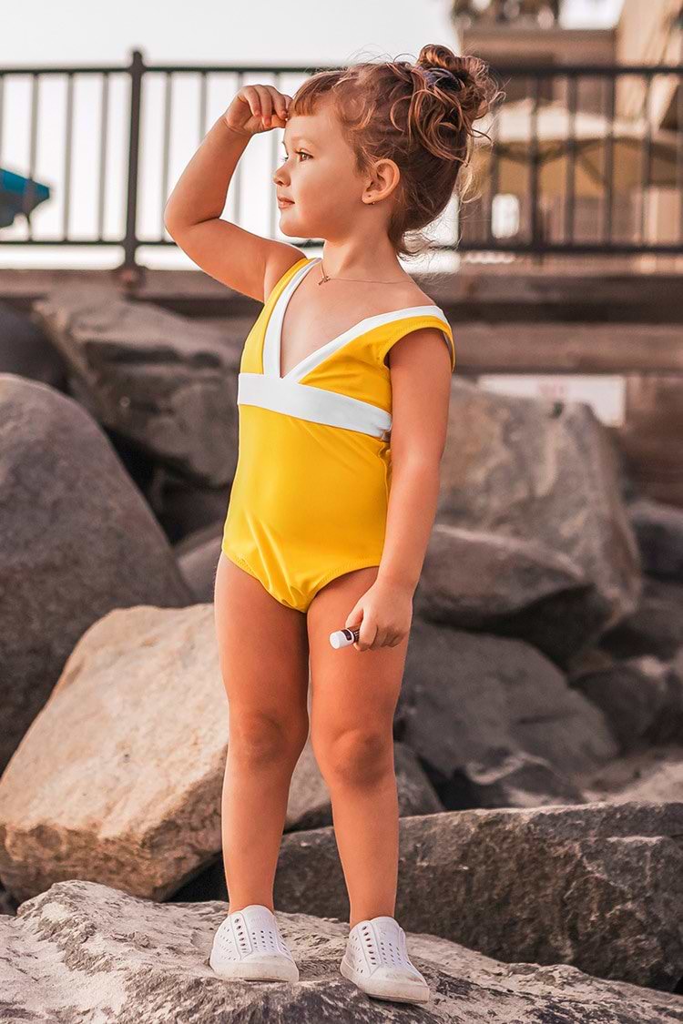 CUPSHE Yellow and White One Piece Swimsuit for Toddler Girls and