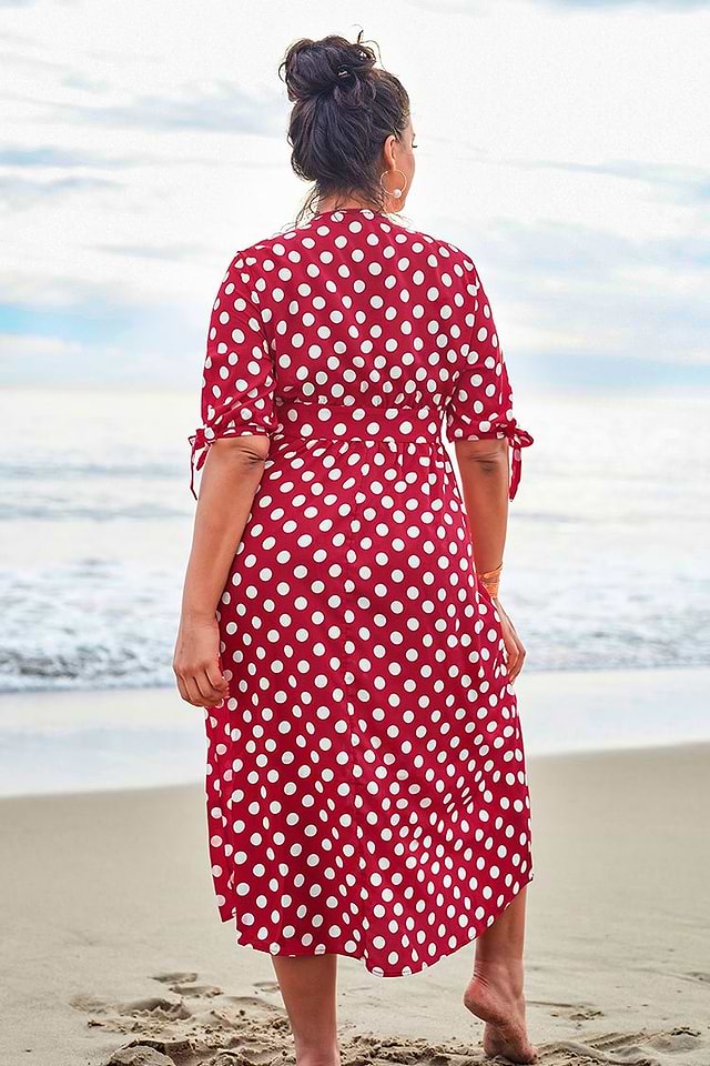 fitted lace wedding dress 1950s Lapel Polka Dot Patchwork Swing Belted Dress main image 0