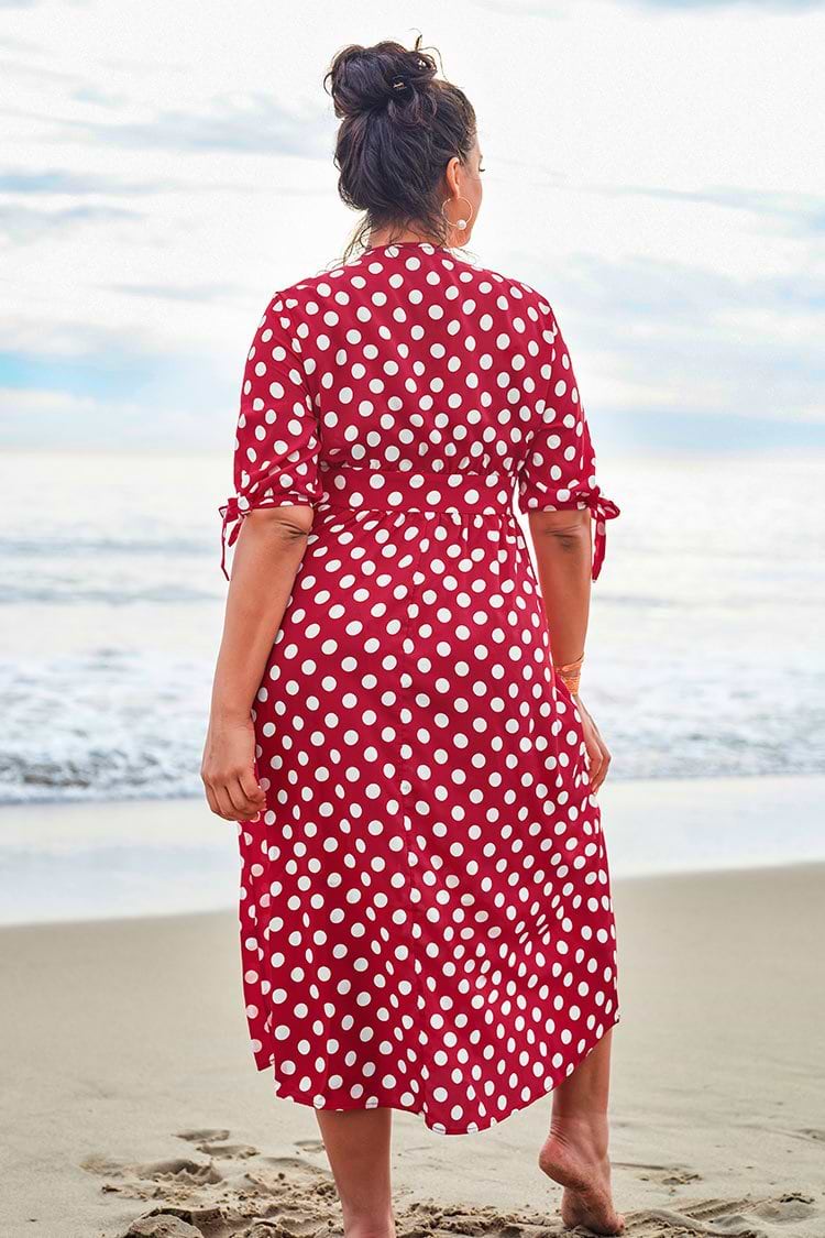 Red and White Polka Dot Plus Size Dress