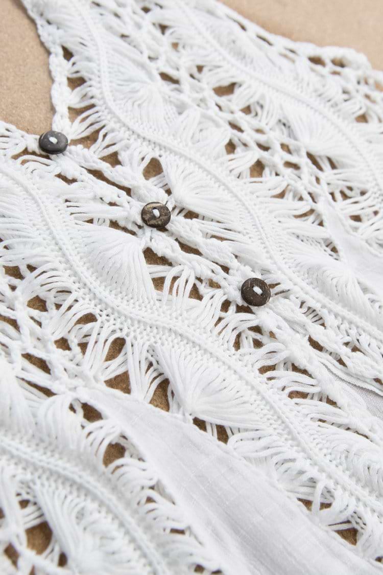 Buttoned Sleeveless Jagged Edge Hem Cover Up