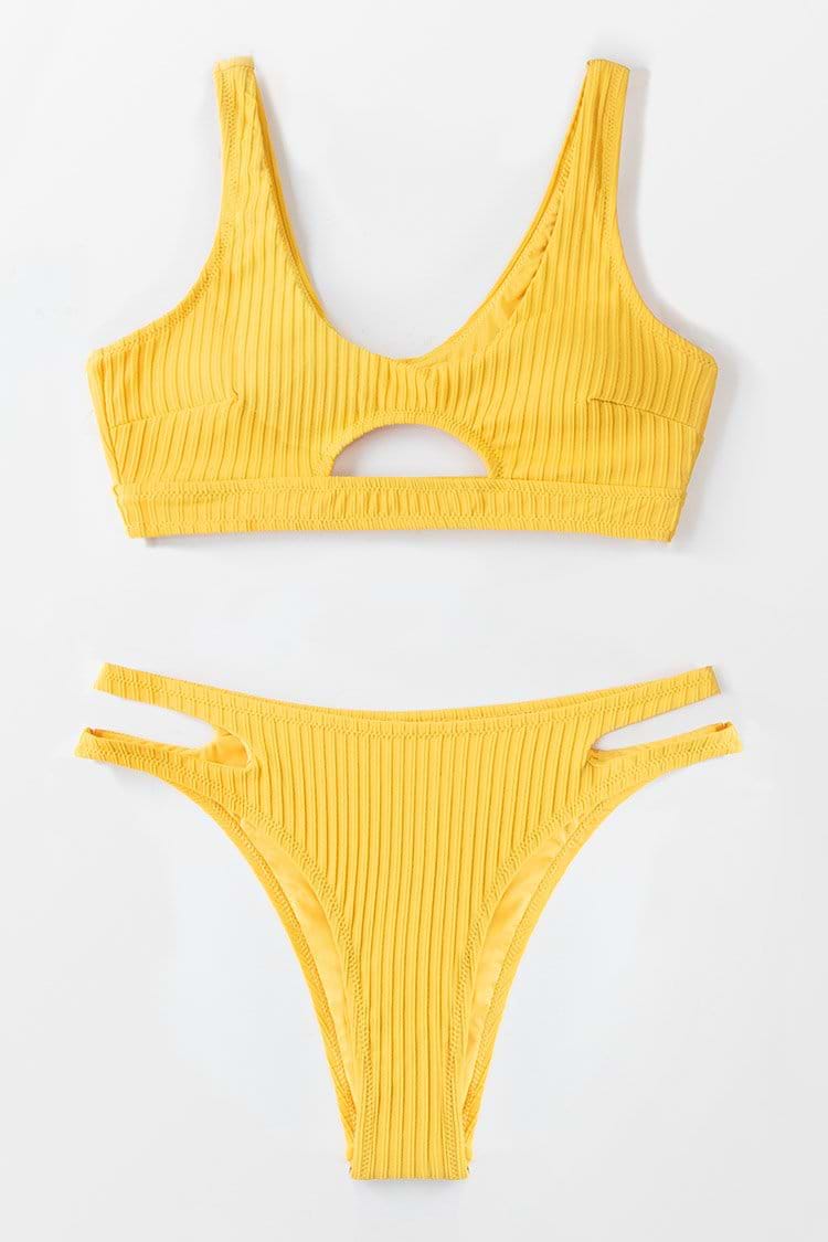 Textured Yellow High Leg Bikini