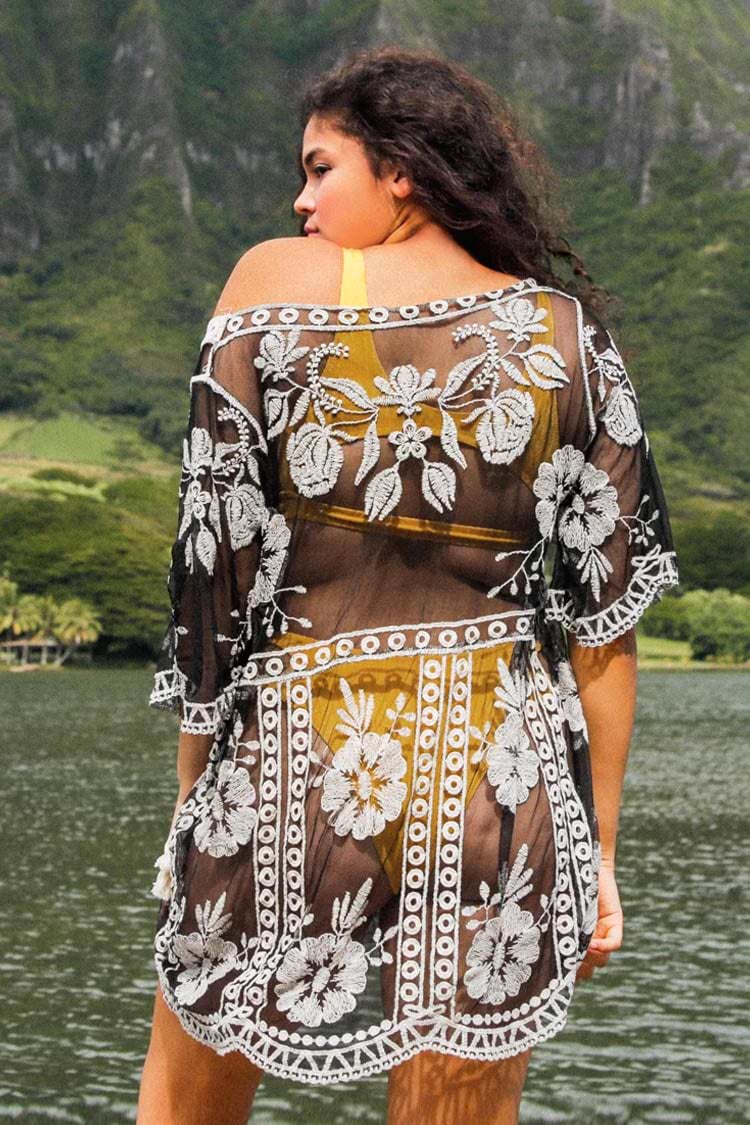 Black V-Neck Crochet Cover Up