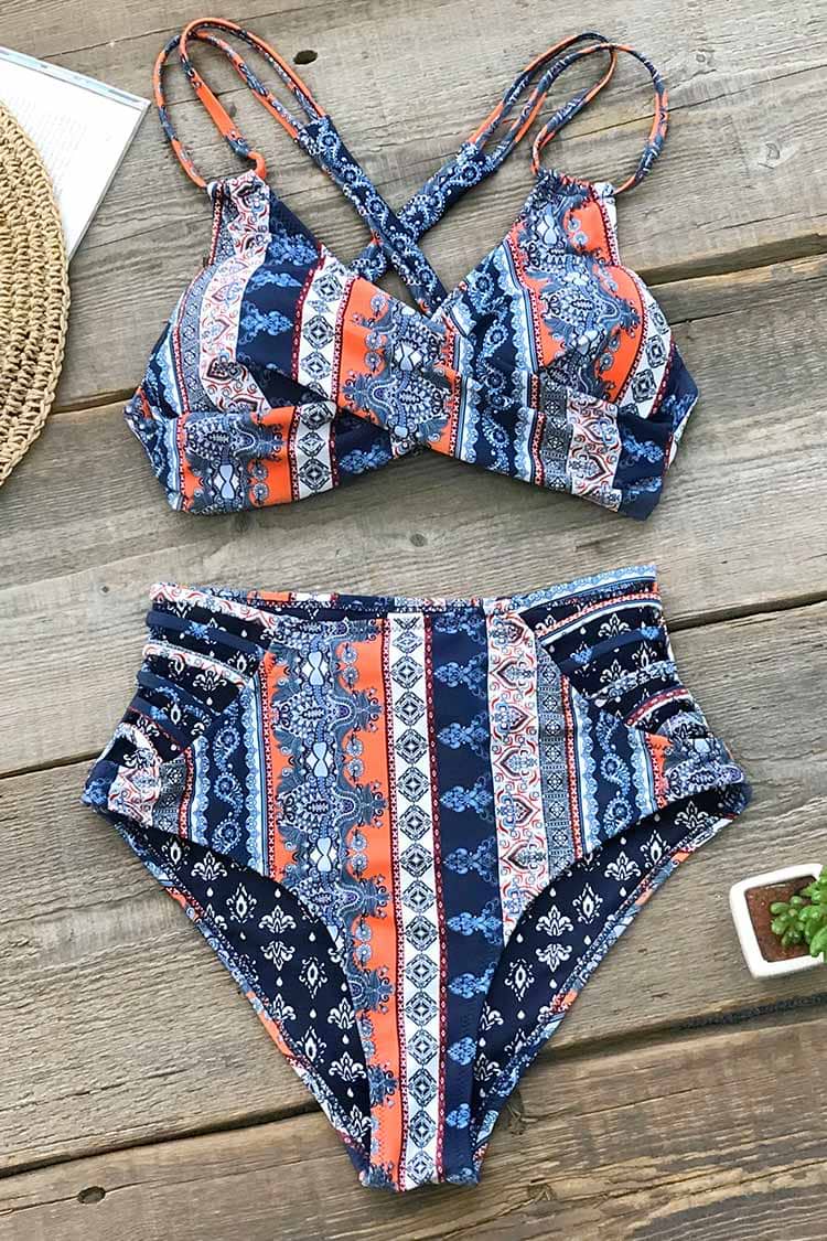 Boho Print Cross Front Bikini