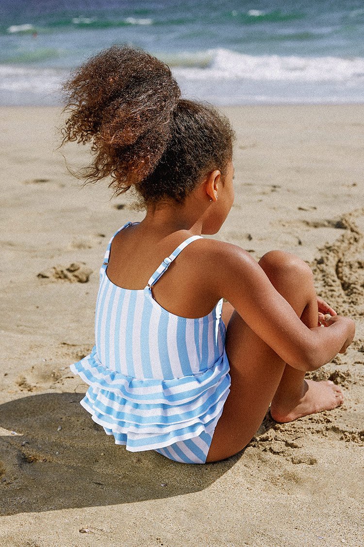 Blue and White Stripe One Piece Swimsuit For Toddler Girls and Girls