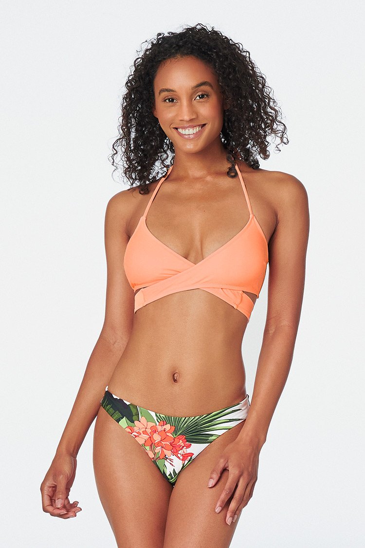 Peachy and Floral Halter Wrap Bikini