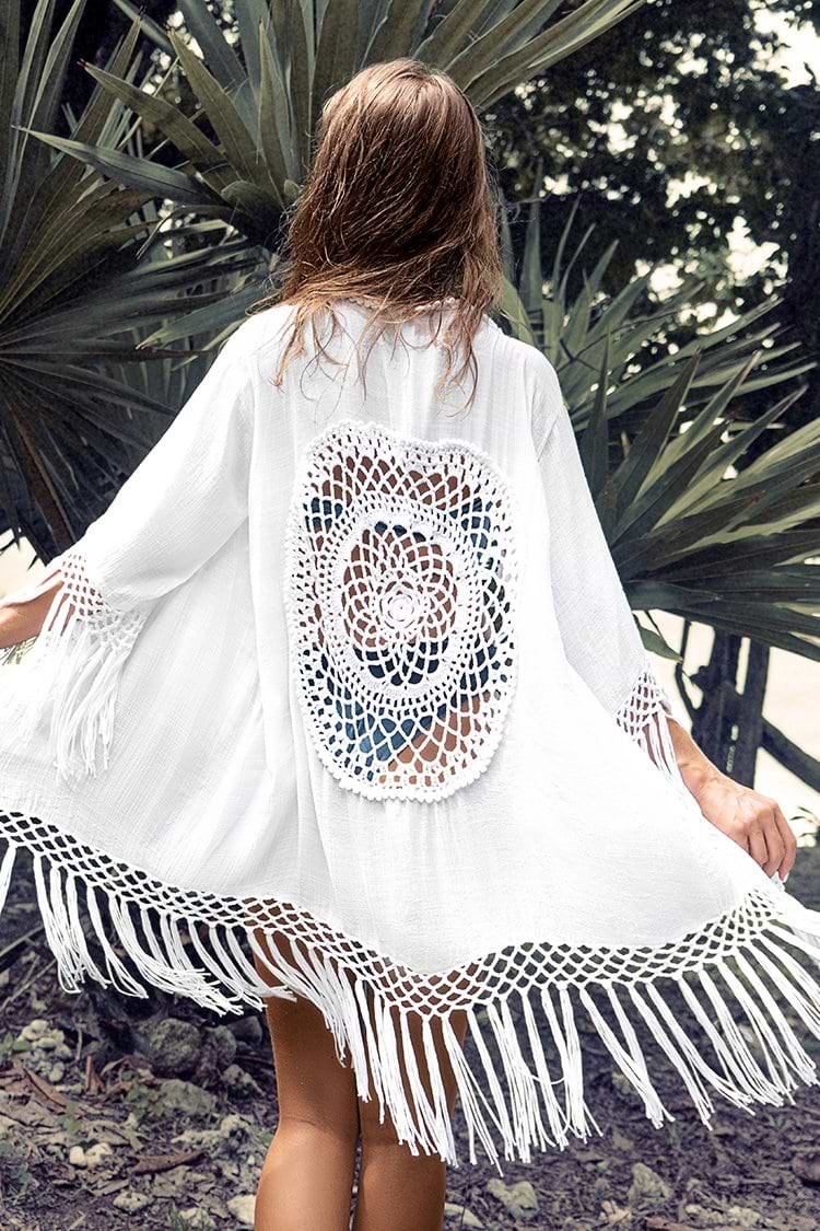 White Tassel Crochet Cover Up