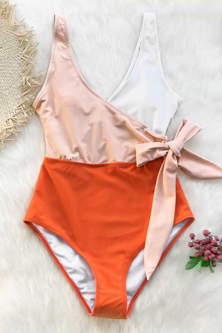 Orange And White Bowknot One piece Swimsuit