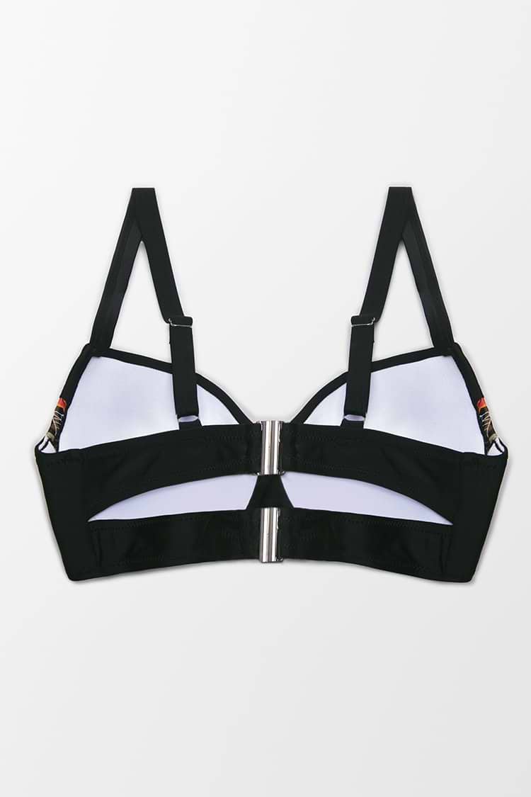 Black Floral Plus Size Bikini Top