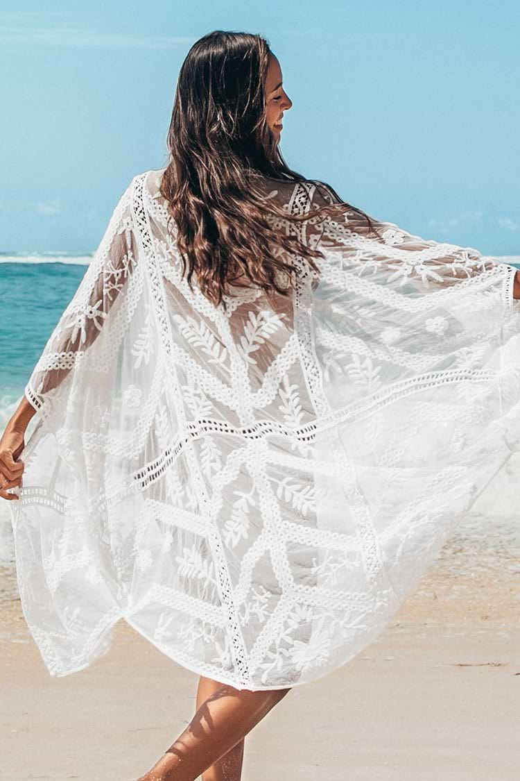 Leafy Mesh Kimono Cover Up