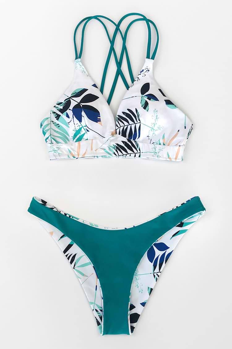 【関税送料込】CUPSHE Reverie Land Stitching ビキニ セット Leafy Strappy Reversible Bikini