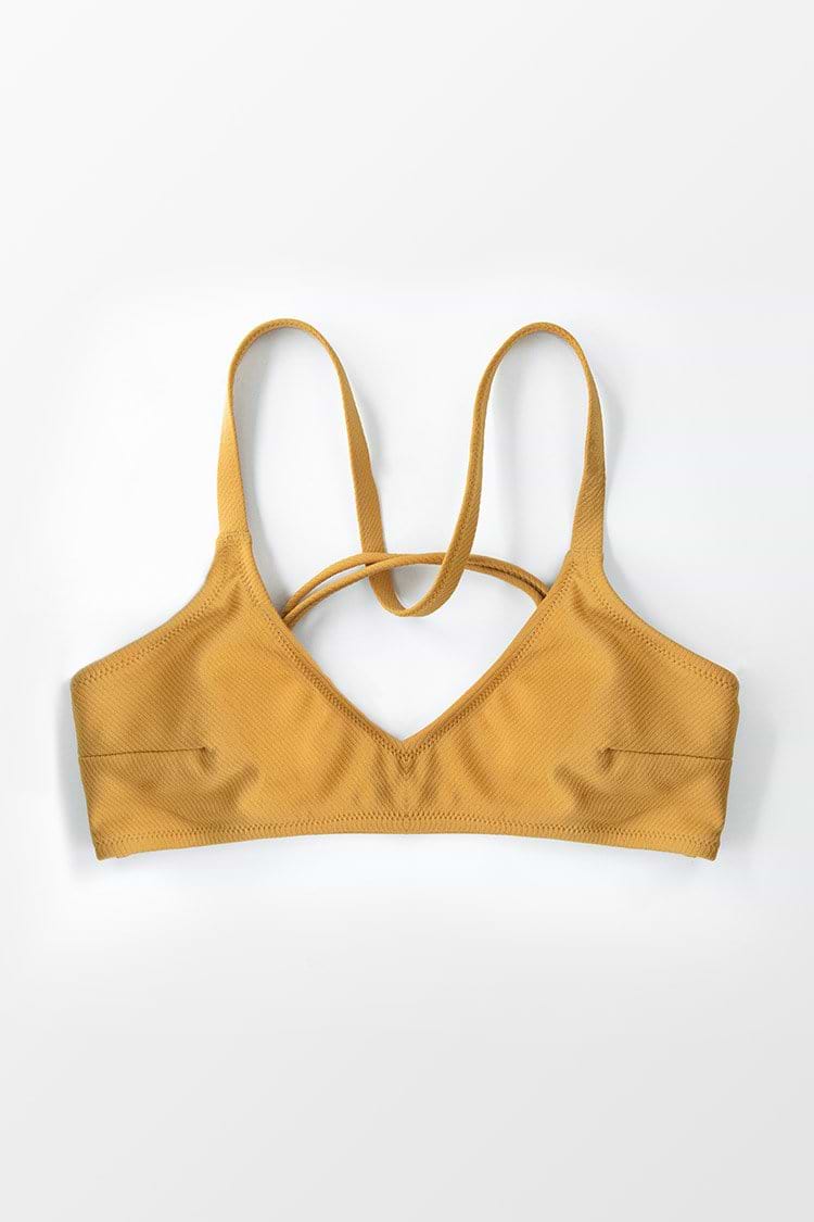 Textured Yellow Strappy Bikini Top