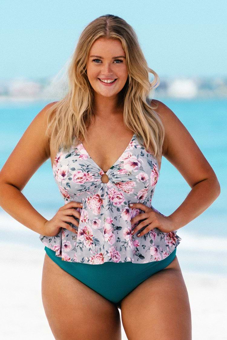 Floral Plus Size Ruffle Tankini Top