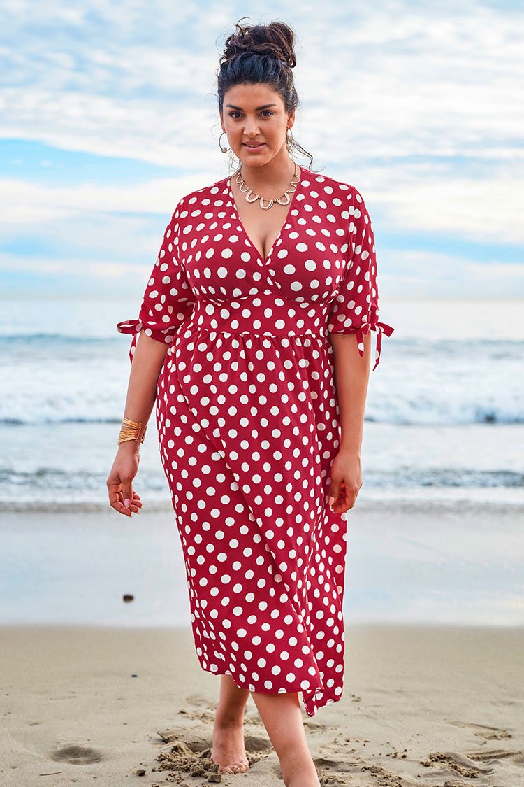 Red and White Polka Dot Plus Size Dress
