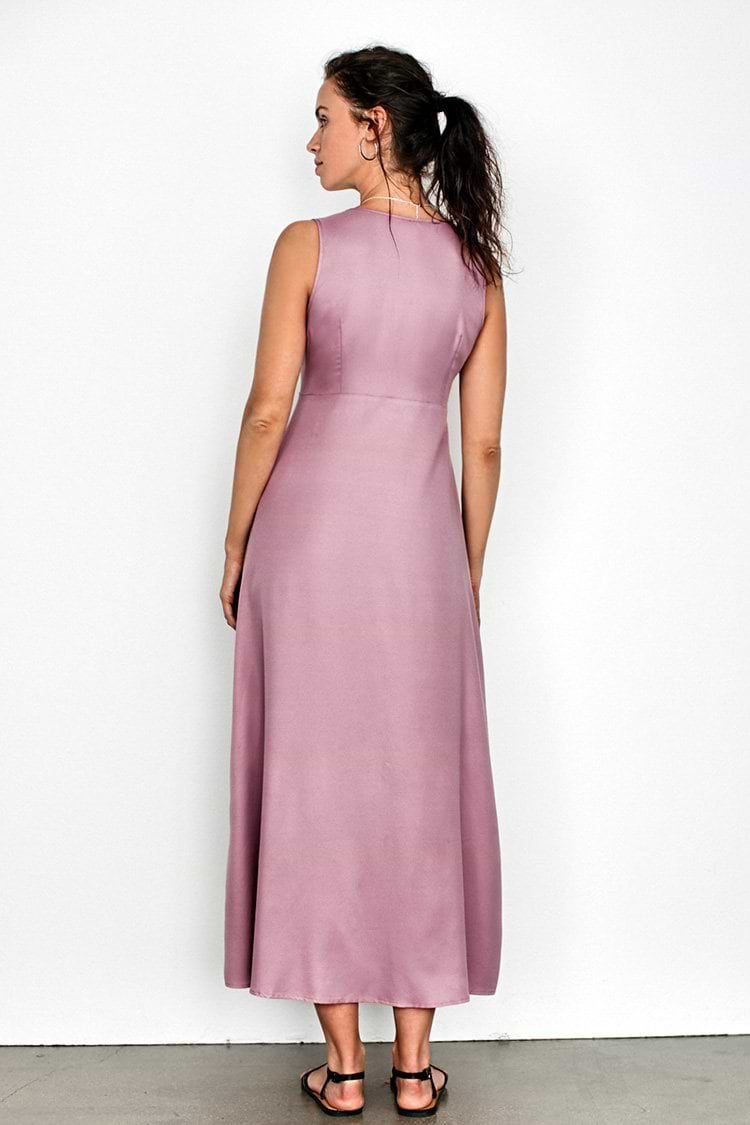 Pink Plunging Neckline Buttoned Dress