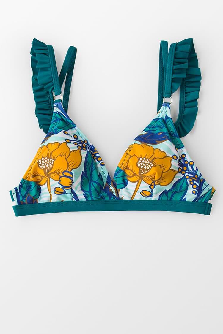 Sweet Floral Ruffle Bikini Top
