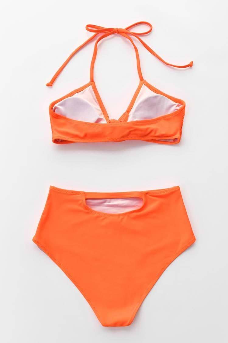 Neon Orange Knotted High-Waisted Bikini