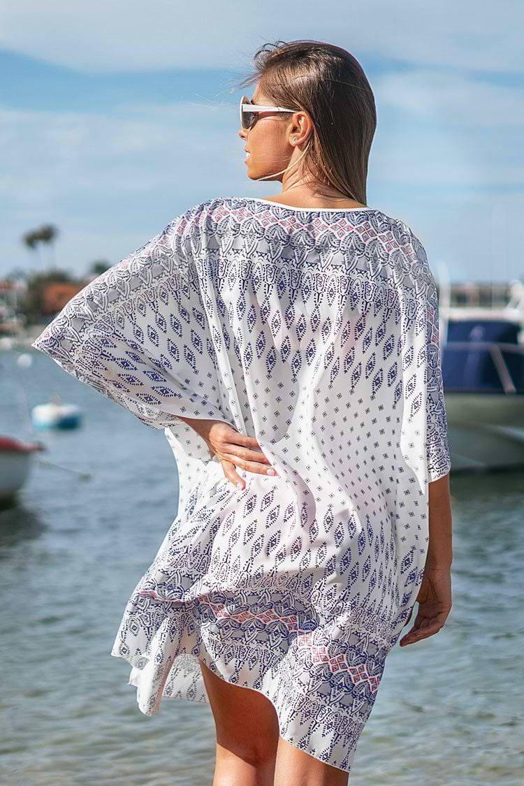 Purple and Pink Print Knee-Length Cover Up