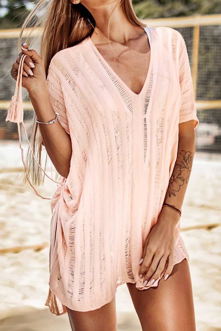 Pink Crochet Tassels Cover Up