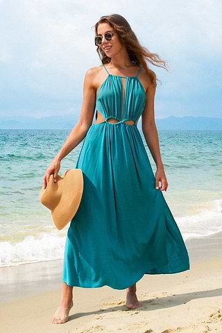 nail polish with dark green dress Sea Moss Drop Mini Dress main image 1