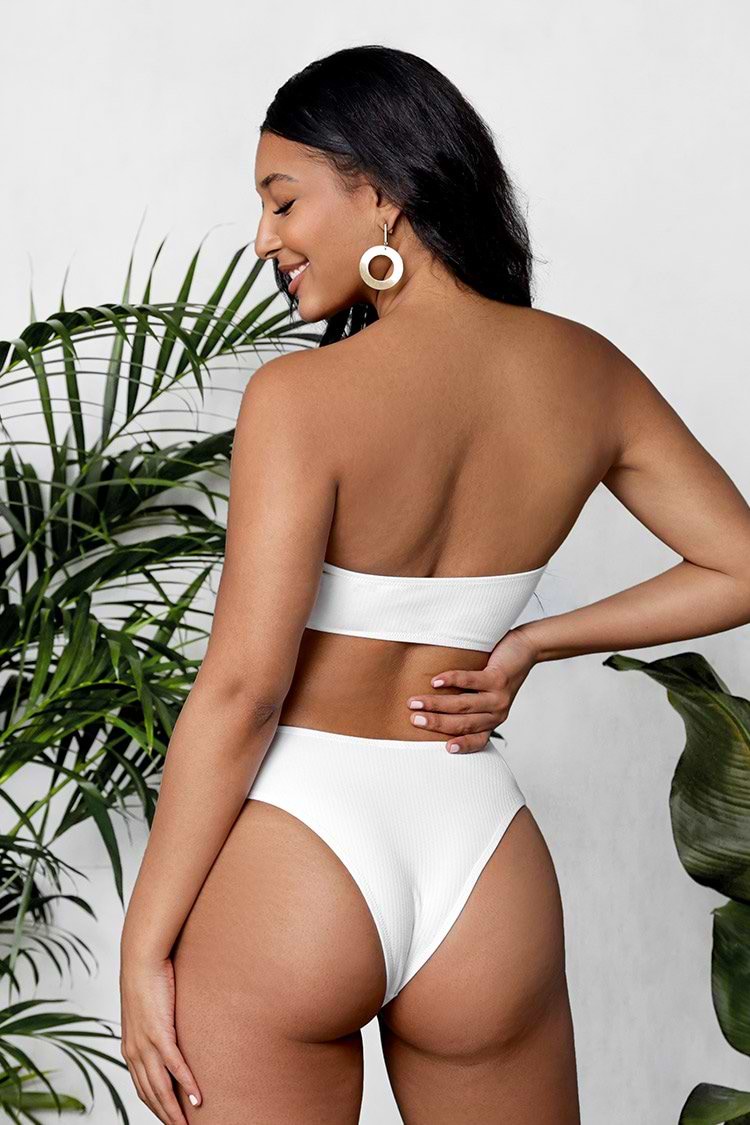 White Strapless High Cut Cutout Bikini