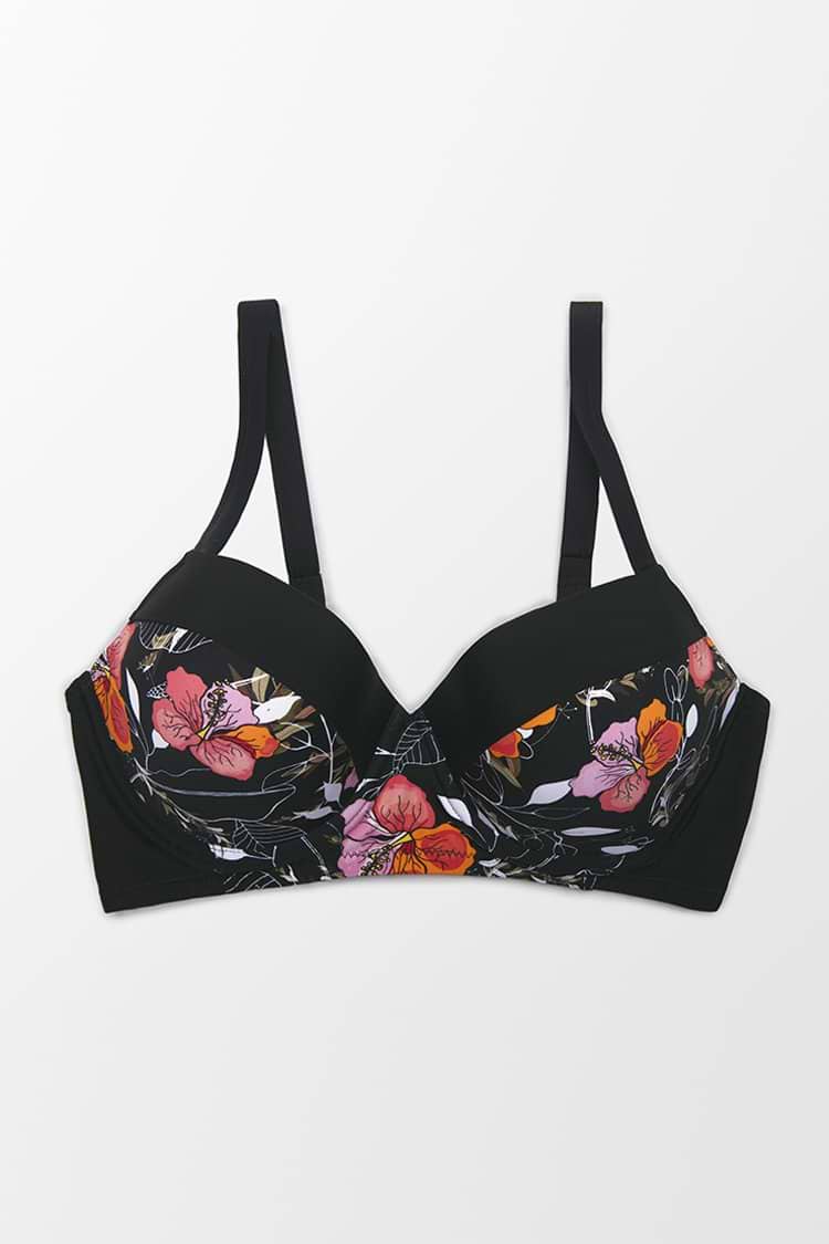 Black Floral Plus Size Bikini Top