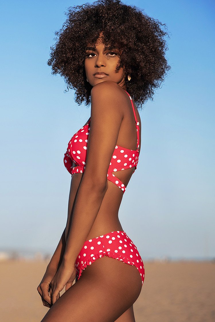 Red Polka Dot Cutout Bikini