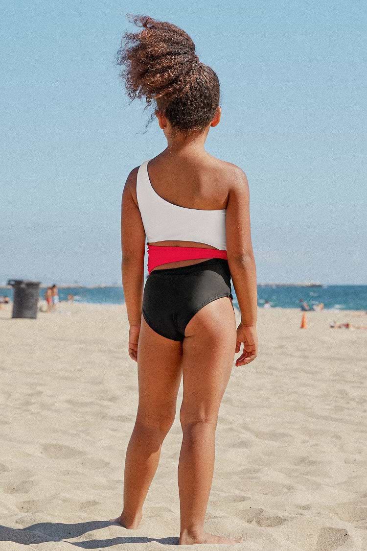 One Shoulder Cutout One Piece Swimsuit For Toddler Girls and Girls