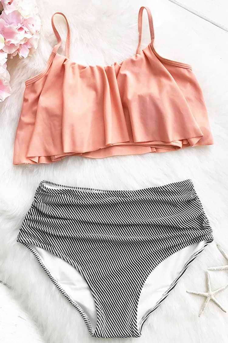 Seaside Gale Falbala High-waisted Bikini Set