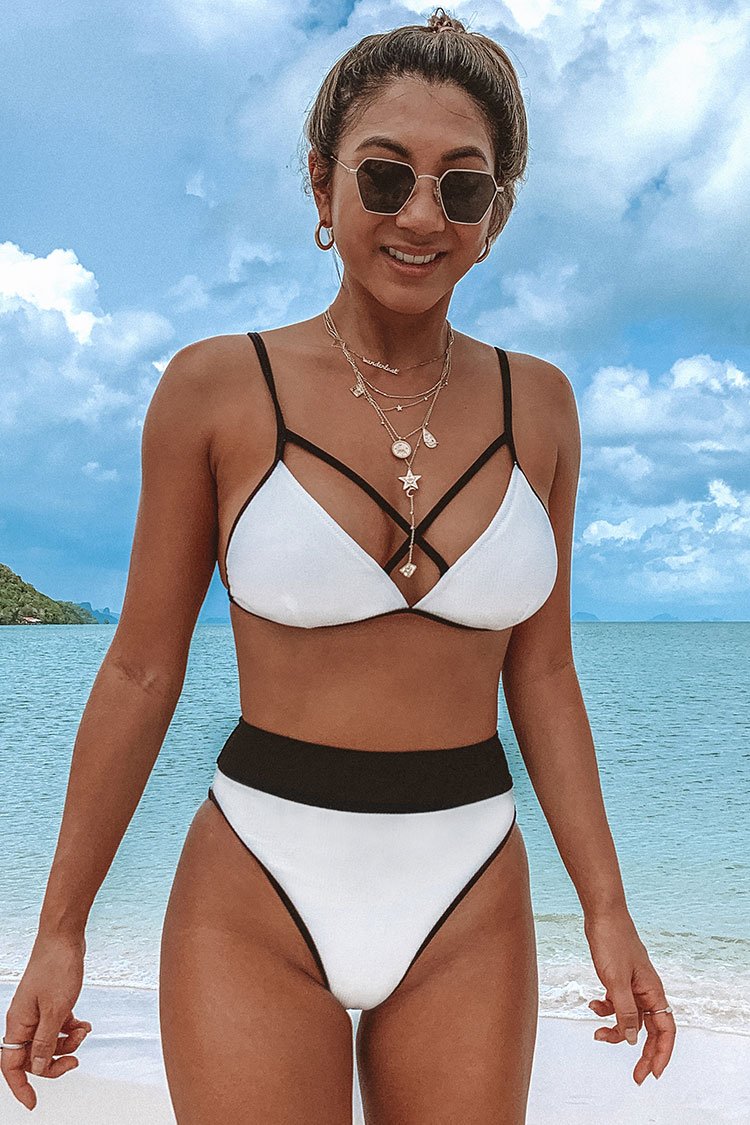 Strappy Black and White Triangle Bikini