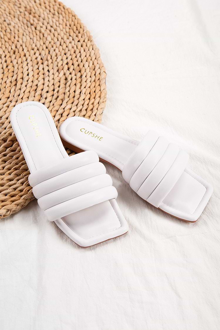 White Orchid Wide Band Square Toe Slide Sandals