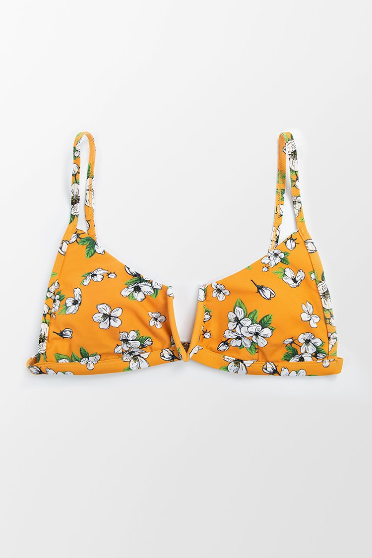 Yellow Floral V Wire Bikini Top