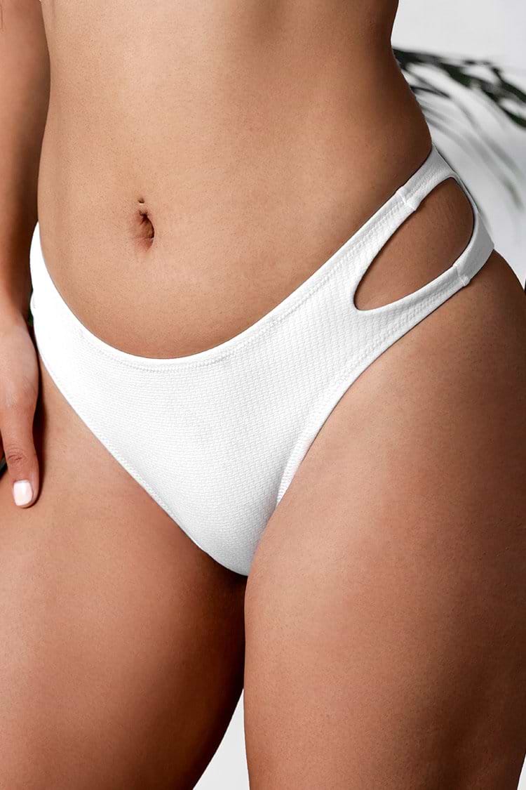 White Strapless High Cut Cutout Bikini