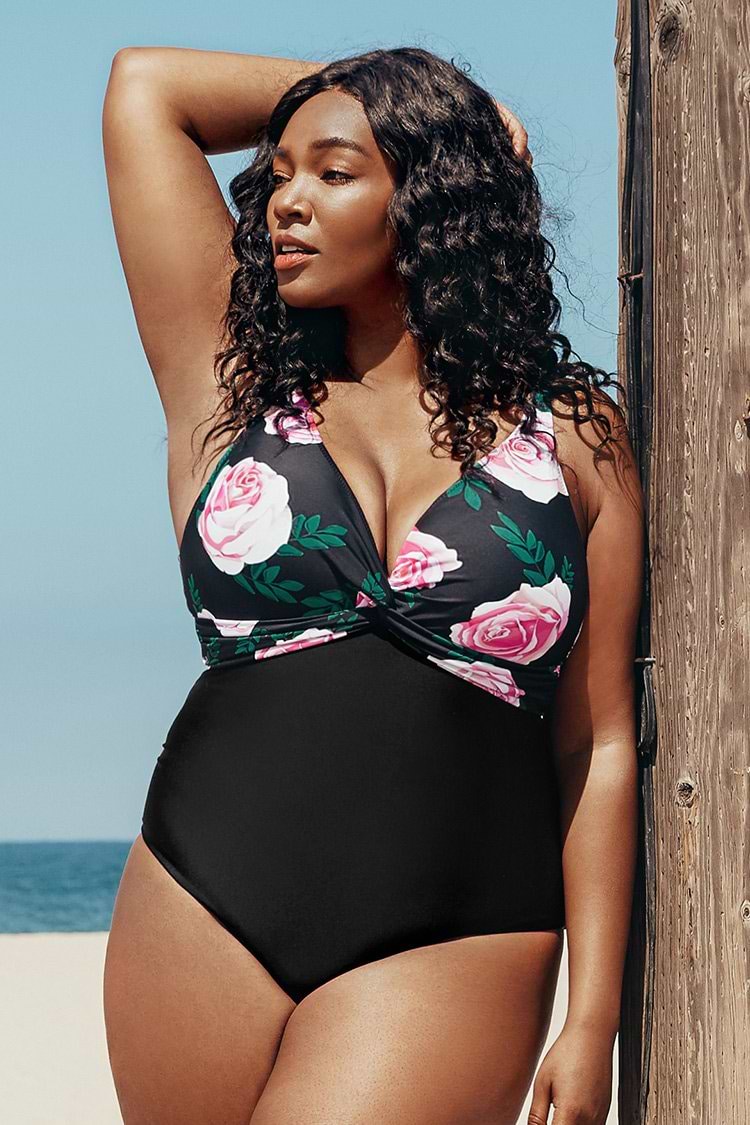 Floral Twist Plus Size One Piece Swimsuit