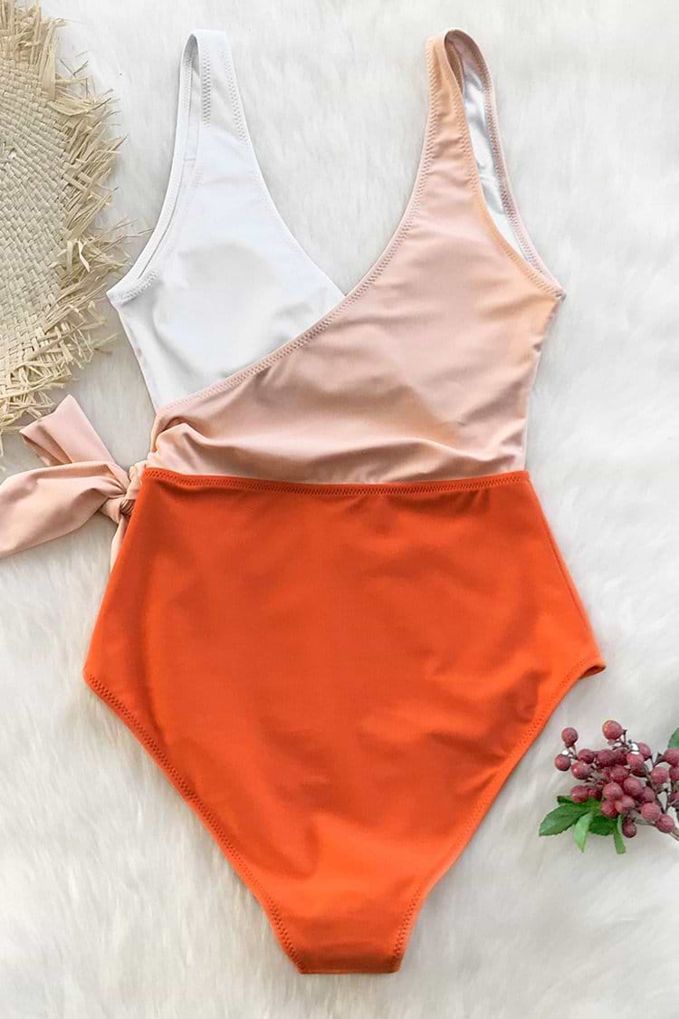 Orange And White Bowknot One piece Swimsuit