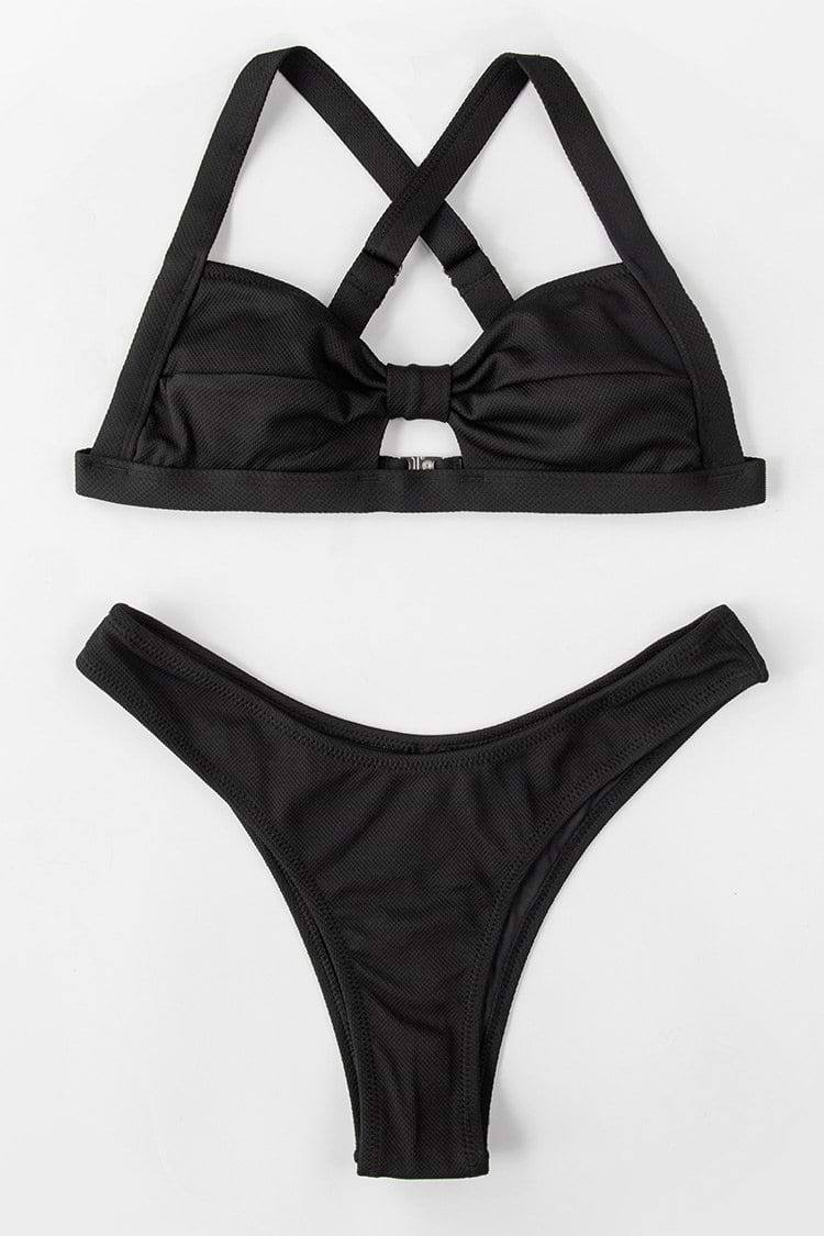 Black Solid High Leg Bikini