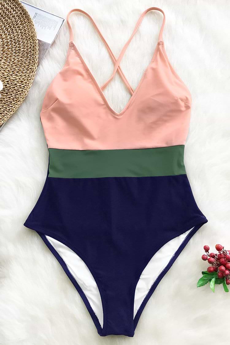 Cross Block One-piece Swimsuit