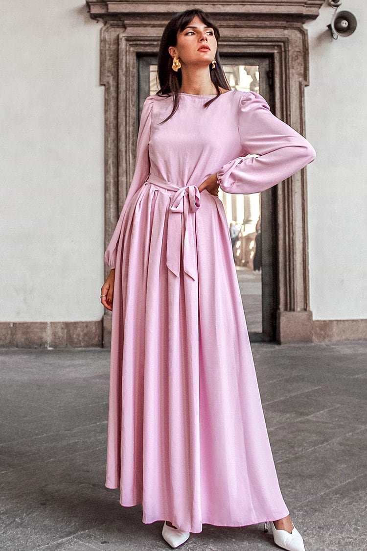 Pink Long Sleeve Maxi Dress
