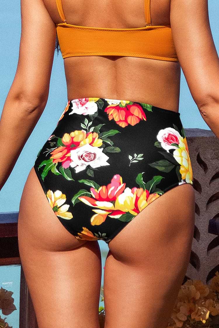 Sweet Floral High Waisted Bikini Bottom