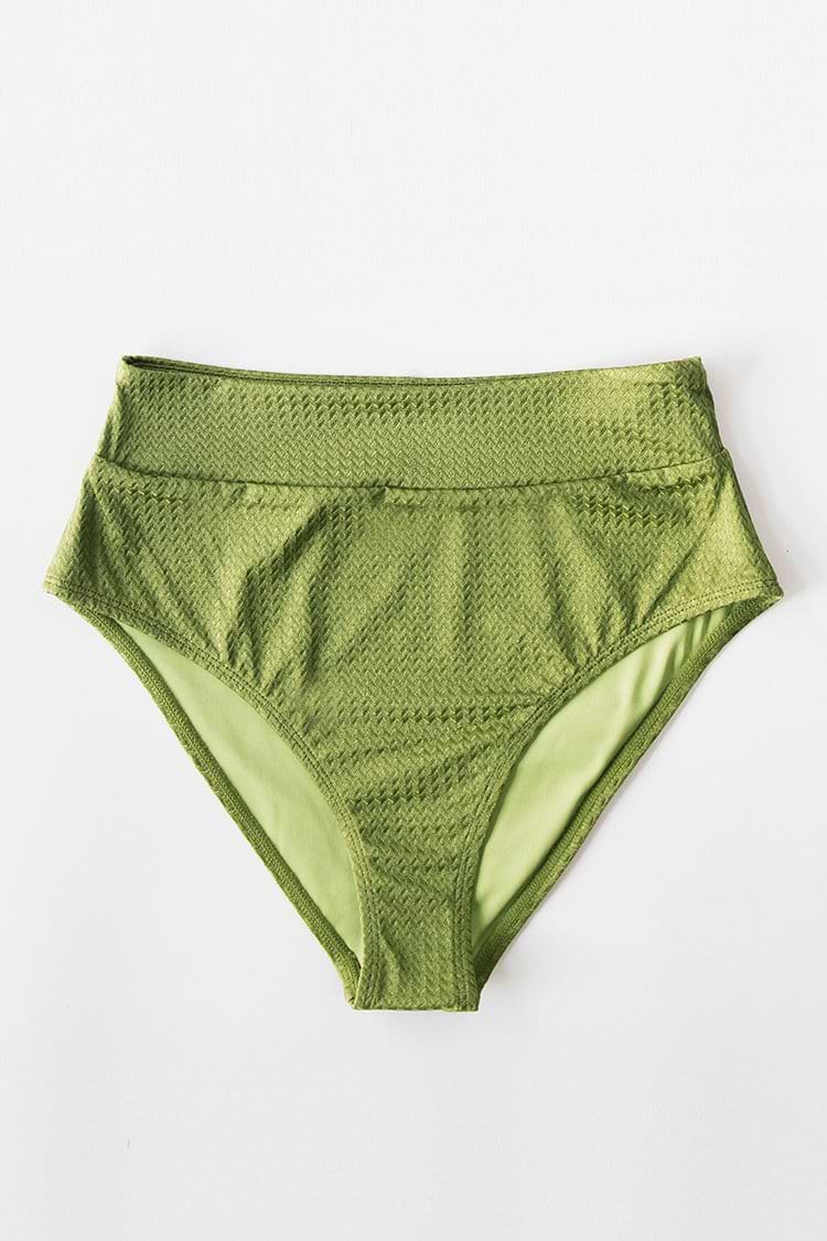 Green Textured High Waisted Bikini Bottom