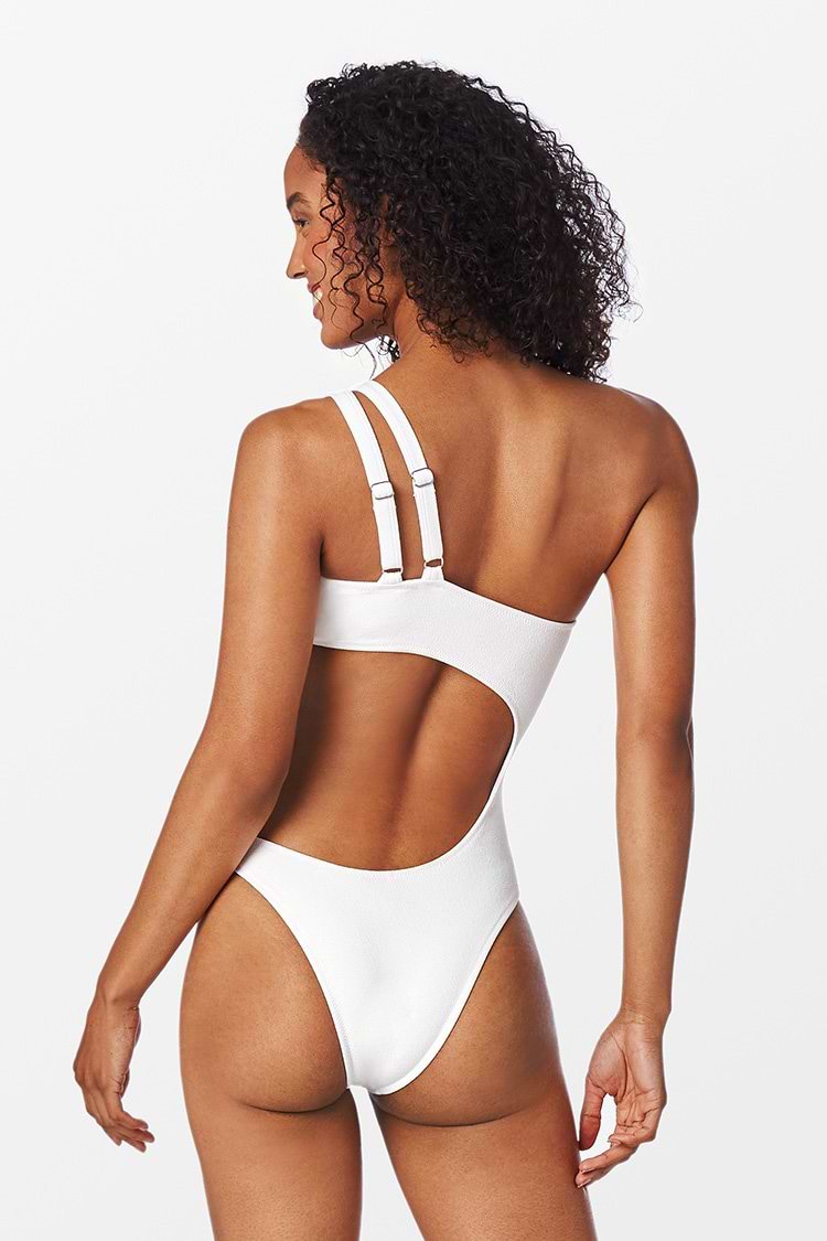 White One Shoulder Cut Out One Piece Swimsuit