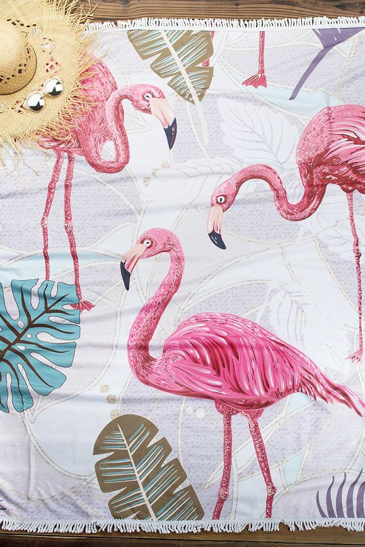 Pink Flamingo Print Beach Towel